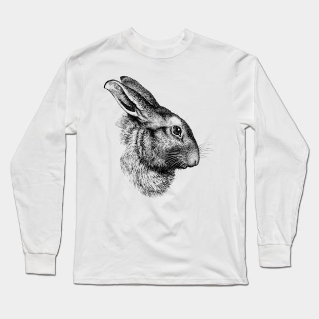 Rabbit Bunny Hare Cute Realistic Drawing Wildlife Animal Long Sleeve T-Shirt by dramabite